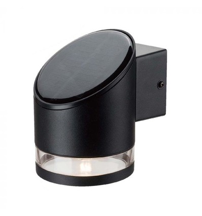 1W LED Wandleuchte - IP54, rund, schwarz, Solar