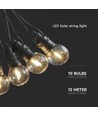 V-Tac Solar-Lichterkette mit 10 Stück 0,5W Lampen - 12 Meter, Fernbedienung, IP44, inkl. Lichtquelle