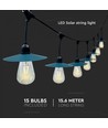 V-Tac Solar-Lichterkette mit 15 Stück 0,2W Lampen - 15 Meter, IP44, inkl. Leuchtmittel