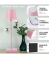 Wiederaufladbare LED-Tischlampe Innen/Außen - Pink, Touch-Dimmer, CCT, IP54 für den Außenbereich