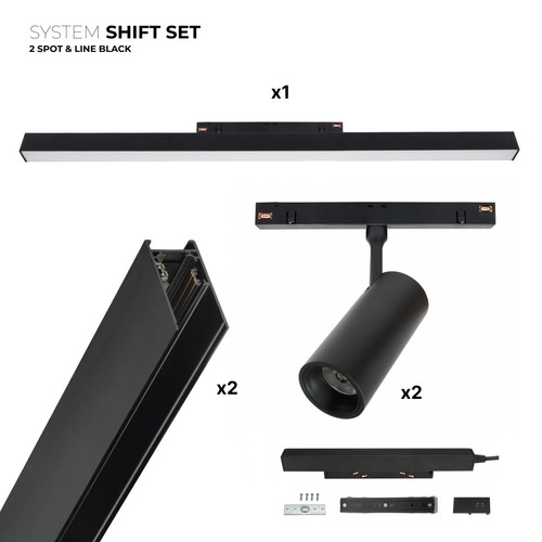 SHIFT 2x Spot + Schienensystem-Set - 2 Meter komplett + Spots und Grundbeleuchtung, Schwarz