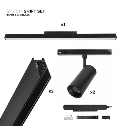 SHIFT 2x Spot + Schienensystem-Set - 2 Meter komplett + Spots und Grundbeleuchtung, Schwarz