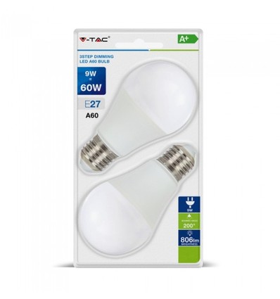 E27 9W 3-Stufen dimmbare LED-Lampe - A60, On/off dimmbar