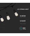 V-Tac Lichterkette für 15 Stück E27 Lampen - 15 Meter, IP54, 230V, ohne Leuchtmittel