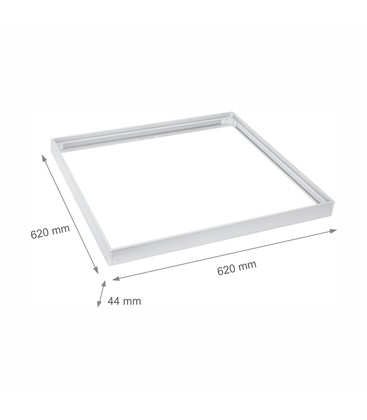 Abmessungen eines weißen Aufbaurahmens für die Deckenmontage von LED Panels.