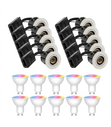 Set-Übersicht von GU10 LED-Leuchtmitteln und Einbaustrahlern für die Umrüstung