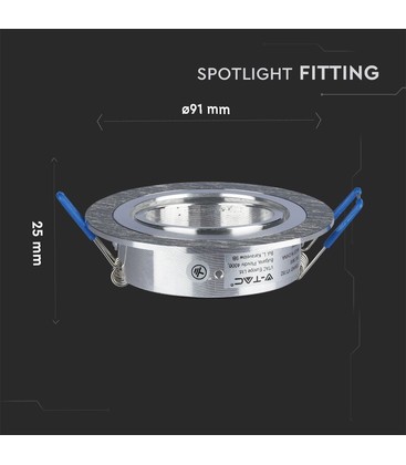Maßskizze eines GU10 Downlight-Gehäuses mit Fokus auf Außendurchmesser und Einbautiefe.